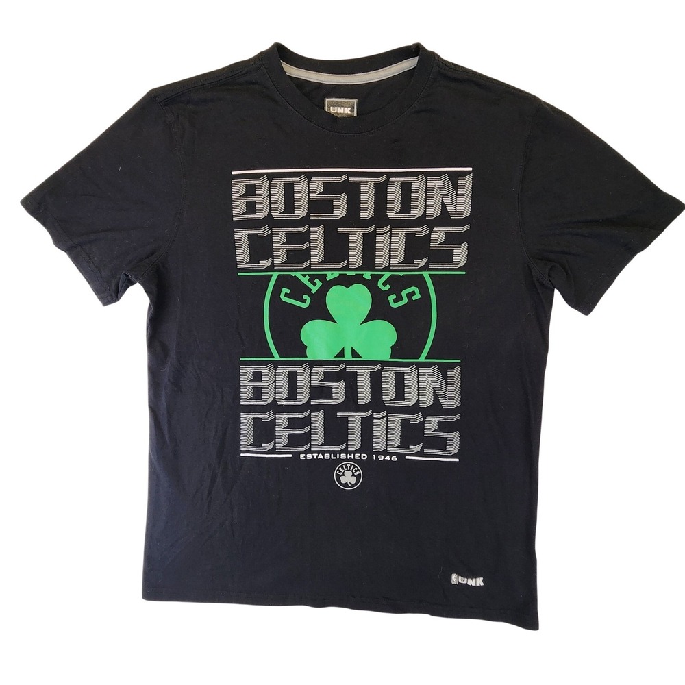 UNK NBA Boston Celtics Mens Large Black Graphic T-Shirt Shamrock Logo Tee